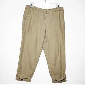 Eileen Fisher 100% Organic Cotton Canvas Roll Tab Pants Petite PS Khaki